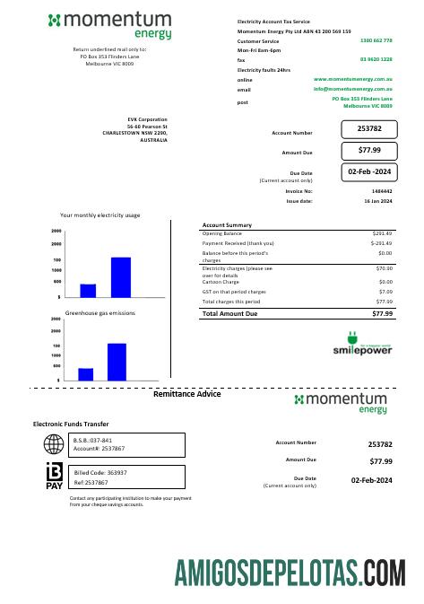 Para baixar modelo de conta de serviços públicos de energia da Austrália Momentum em formato Word e PDF